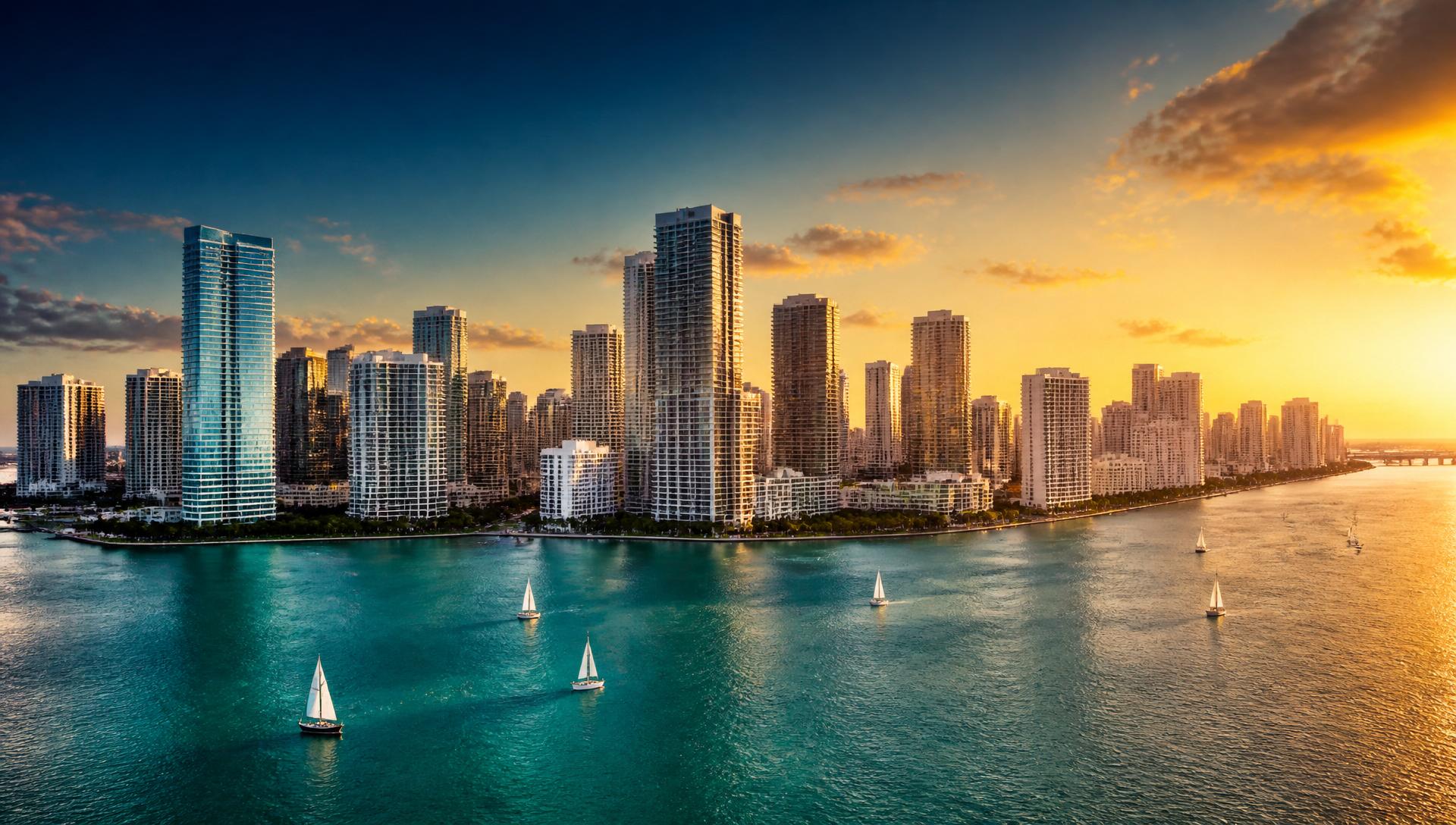 Miami Brickell skyline at golden hour
